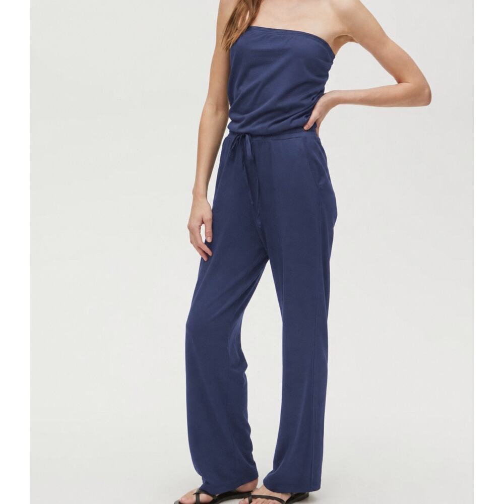 Michael Stars Skye Strapless Jumpsuit Admiral Blue Cotton Modal NWT Size S